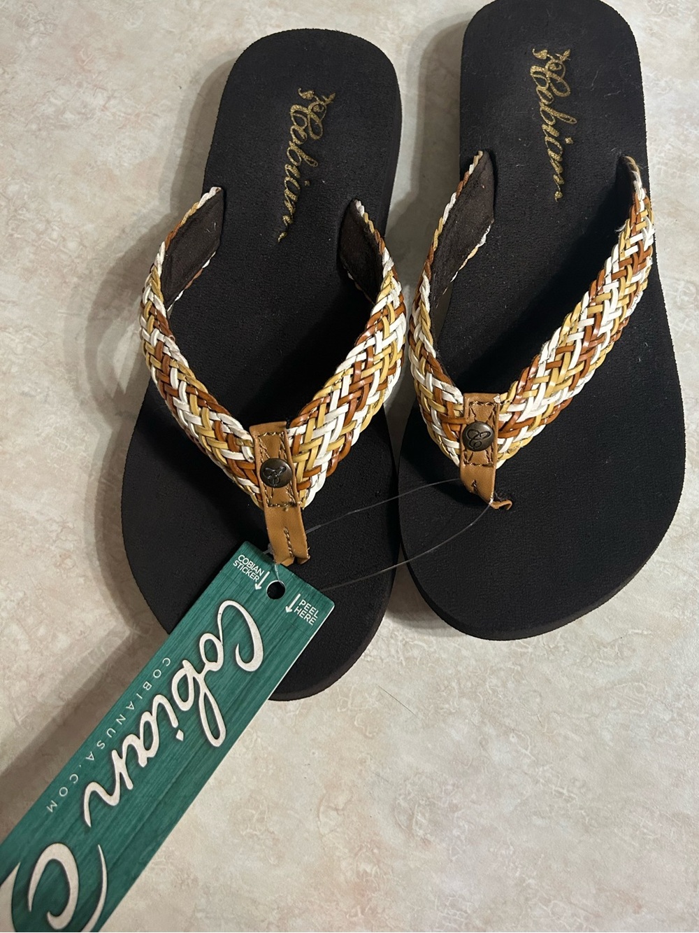 Cobian Flip Flops woven brown neutral colors size 6 NEW